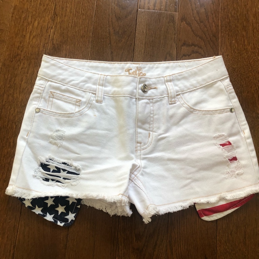 girls jean shorts with red white and blue